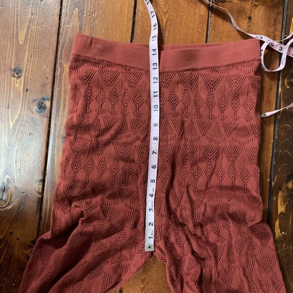 NWT Anthropologie Flat White Orange Rust Women's High Waist Pointelle Knit Pants - Picture 10 of 14